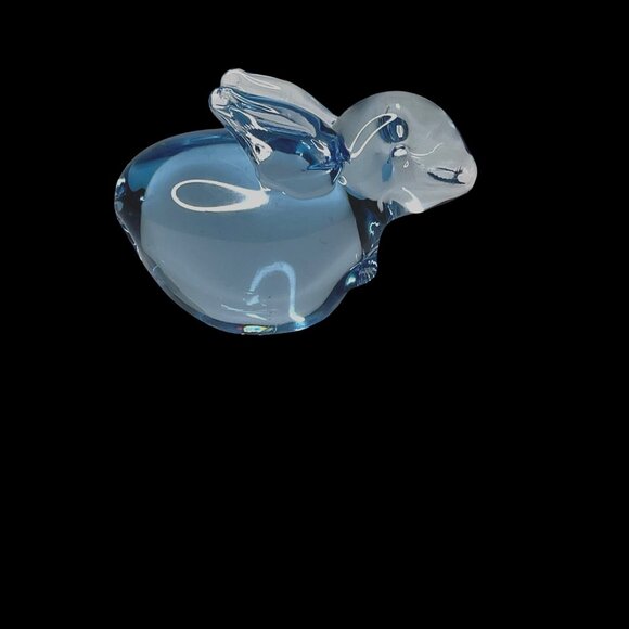 Unsigned small 3”  blue blown art glass bunny paperweight polished pontil bottom - Picture 2 of 4